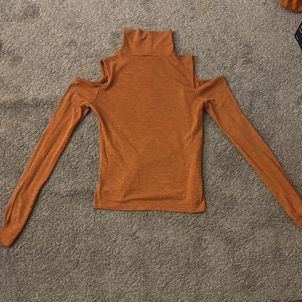 Orange Cold Shoulder Turtleneck Top